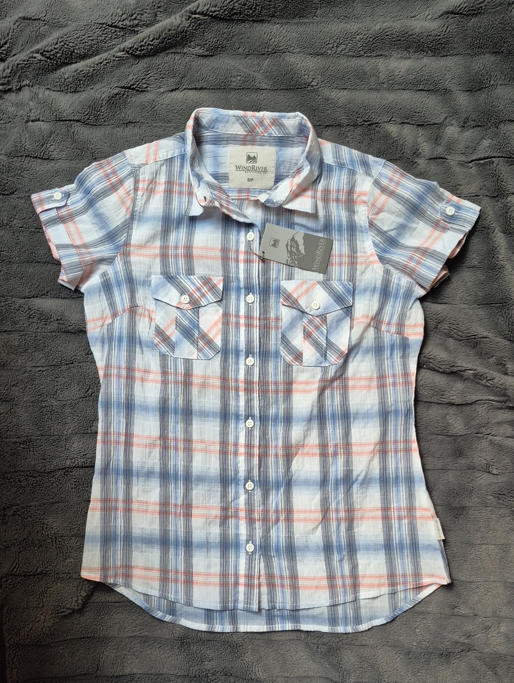 WindRiver Cotton Short Sleeve Button Down In Winter Plaid SZ Small, New W Tags! - Picture 8 of 12